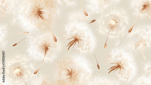 A mesmerizing seamless pattern of fluffy dandelion seeds gracefully floating in the air  symbolizing lightness  freedom  and dreams taking flight. Perfect for adding a delicate and airy touc