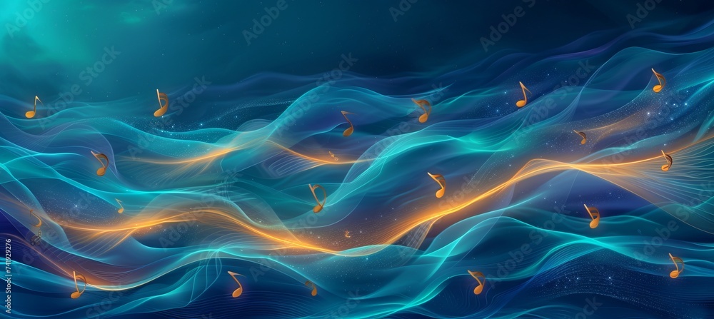 Fototapeta premium Vibrant abstract background with musical notes creating a melodic banner for music related designs.