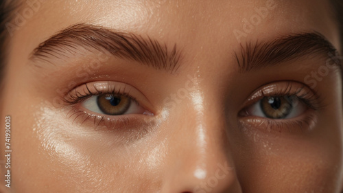 Close up of beautiful woman's brown eye with eyelash and brow lift.  photo