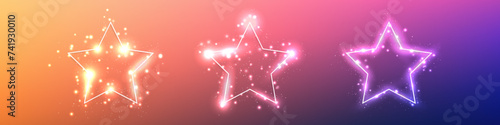 Set of neon frames with shining effects and sparkles