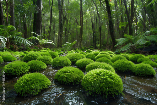 beautiful moss on wet tropical rainforest soil