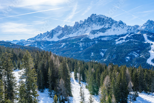 Winter landscape with snow covered Dolomites in Kronplatz, Italy © beataaldridge