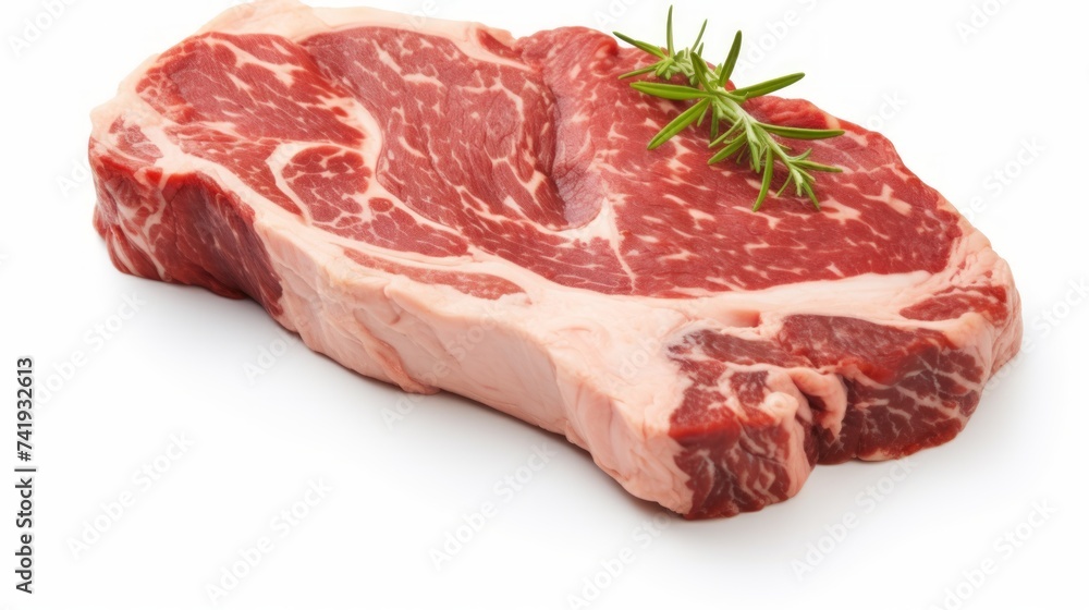 Close-up realistic photo of a marbled ribeye steak against a white background Generative AI Close-up realistic photo of a marbled ribeye steak against a white background Generative AI