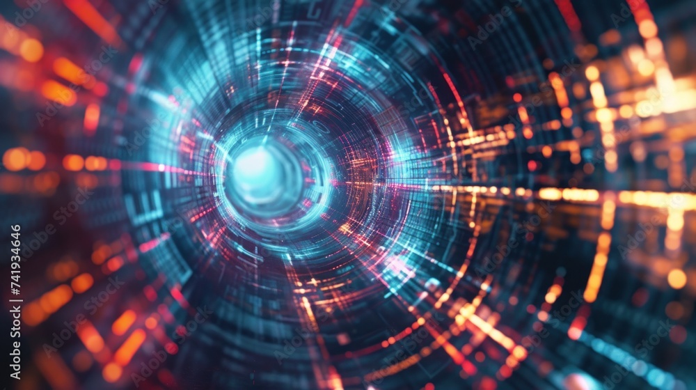 Fototapeta premium A vibrant abstract composition featuring intersecting blue and red streaks of light against a dark background. The colors create a dynamic contrast and sense of movement within the frame