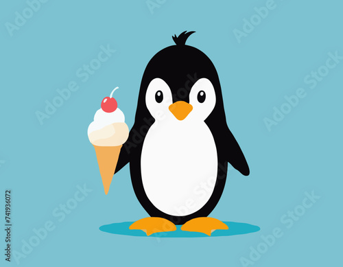 Penguin with ice cream cartoon