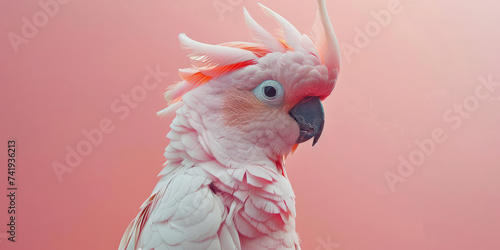 Pastel Pink Cockatoo Portrait. Close-up of a cockatoo with vibrant feathers against a pastel background with copy space. © IndigoElf