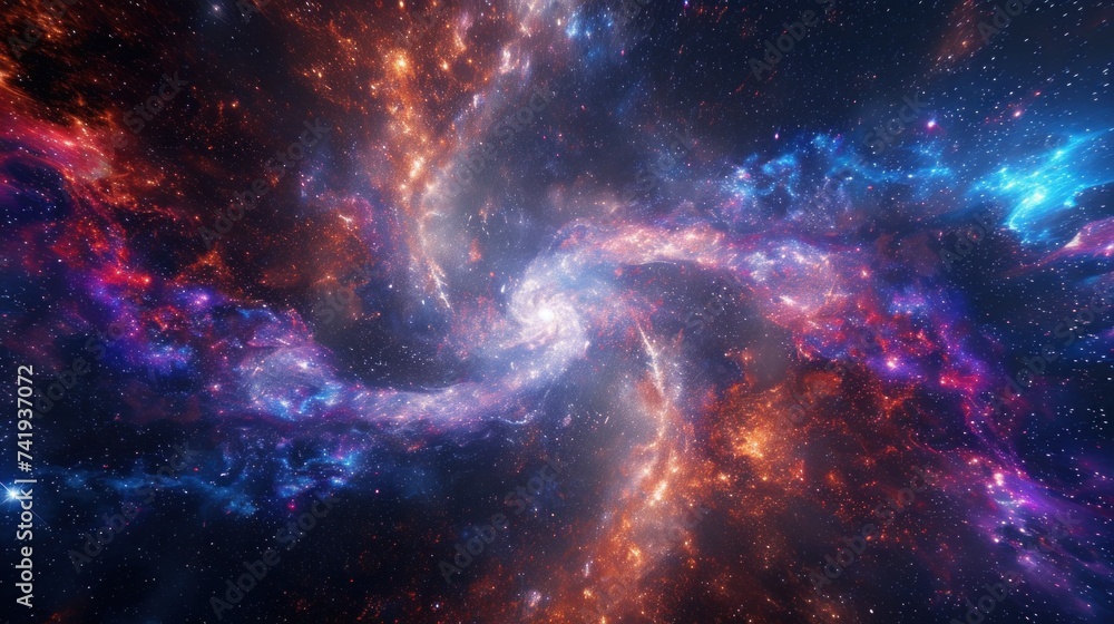 Fototapeta premium A spiraling galaxy full of stars and cosmic dust floating in the vastness of space, showcasing the beauty and complexity of the universe