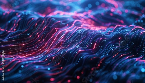 Glowing neon wave lines with bokeh lights for data transfer concept   fantastic wallpaper. © Ilja