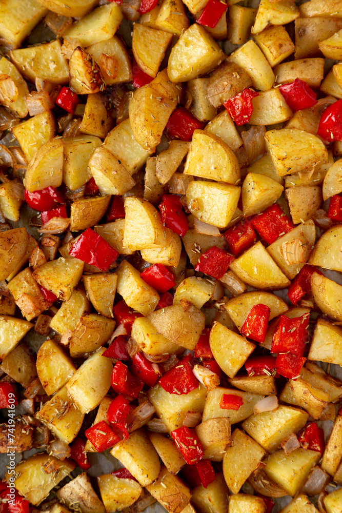 Homemade One-Pan Breakfast Potatoes, top view. Homemade One-Pan Breakfast Potatoes, top view.