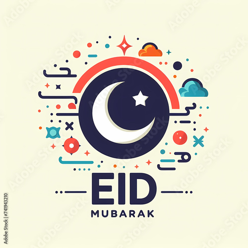 Eid Mubarak Modernized, Simple Logo & Text, Bright Colors Celebrate
