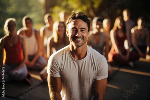 Yoga Wisdom Moments: Moments of wisdom unfold as a male yoga instructor shares joy with his students