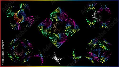 The vector dotted spiral vortex graphic is a visually interesting and complex image. The use of color, movement, and text all contribute to its overall effect.	
