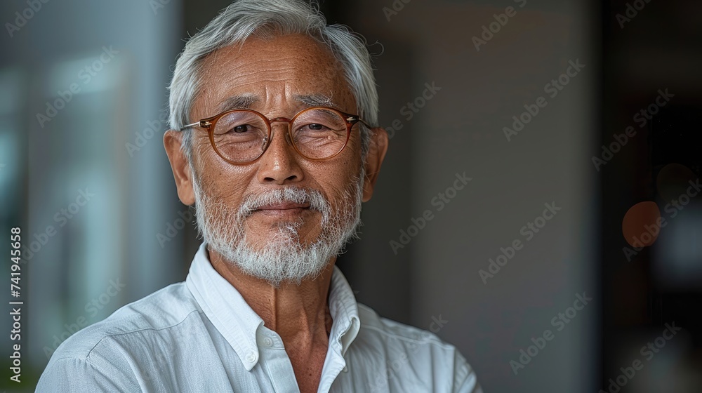Senior man in white shirt with a gentle expression and glasses. Senior man in white shirt with a gentle expression and glasses.