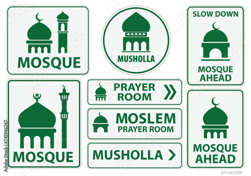 set of  mosque icon or prayer room sign isolated. 3D Illustration