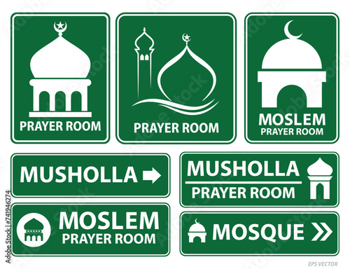 set of  mosque icon or prayer room sign isolated. 3D Illustration