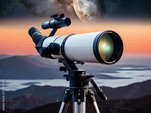 a telescope with the moon in the background 