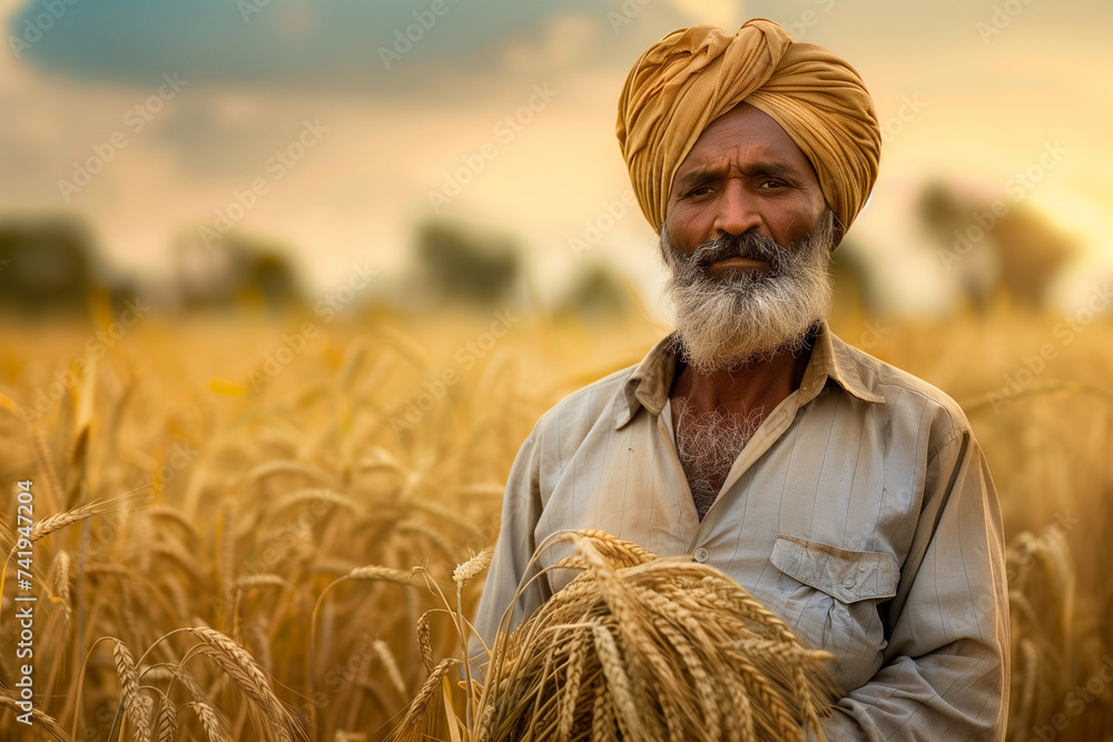 Golden Harvest: A Farmer in a Wheat Field at Sunset Golden Harvest: A Farmer in a Wheat Field at Sunset