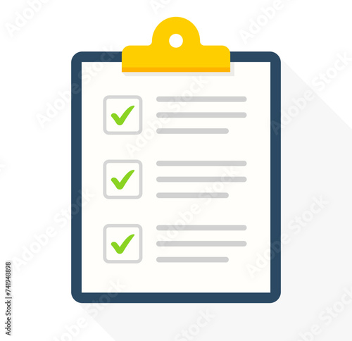 Clipboard with checklist. Checklist icon. Clipboard icon. Survey form symbol. Vector