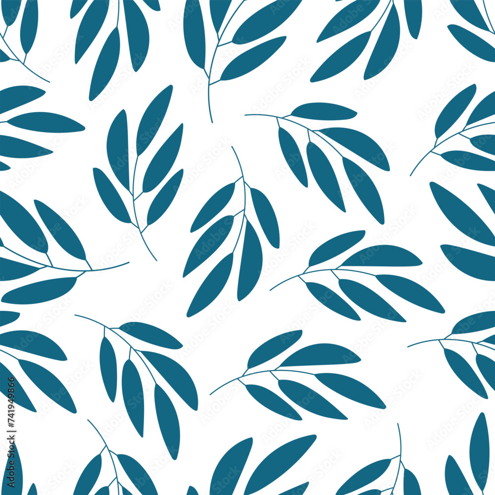 Fototapeta premium Vector seamless pattern with turquoise fresh branches. Design is perfect for greeting cards, textile, kids backgrounds and scrapbooking