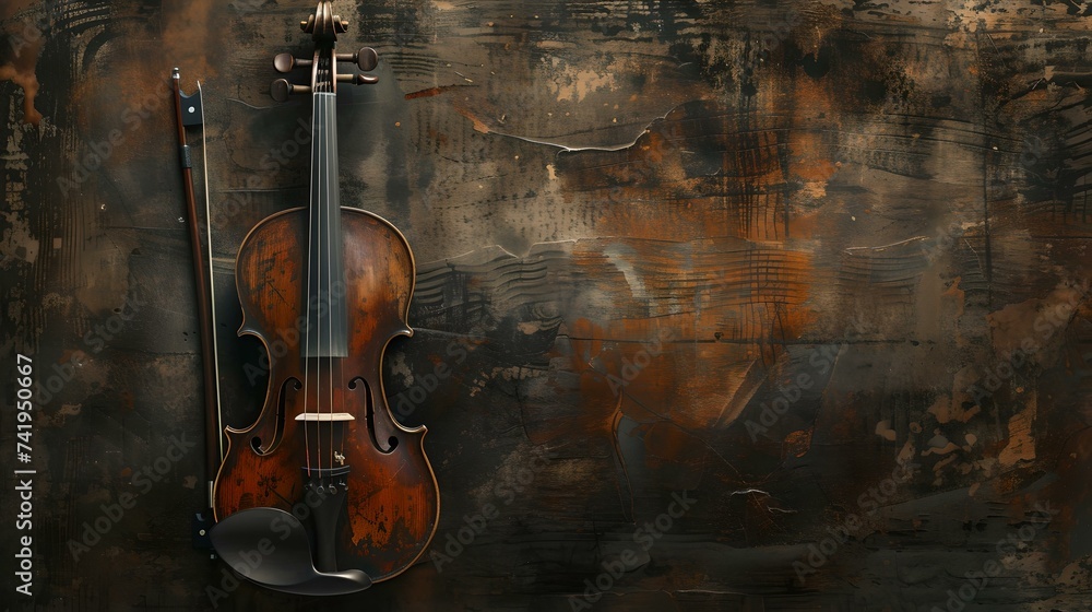 Classic violin on rustic wooden background for music themes. vintage style, warm tones, artistic. ideal for wall art and decor. AI