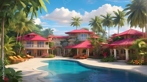 "Explore the rich and colorful lifestyle of a tropical paradise, with its vibrant culture and stunning natural beauty captured in a range of styles and variations, from realistic to abstract."