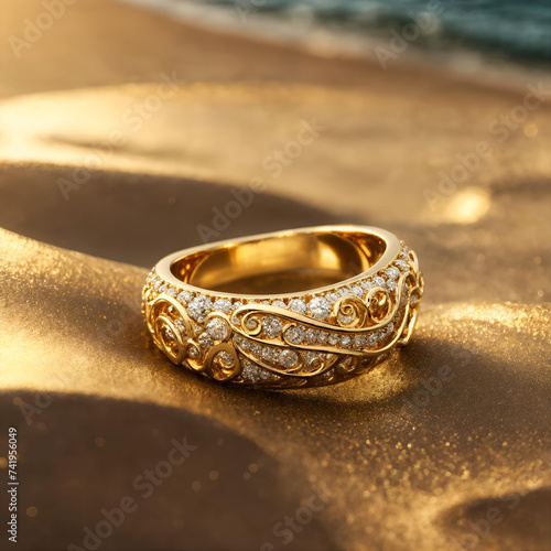 3D Golden render Ring inspired from natural photo