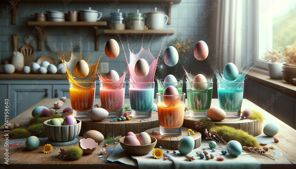 Eco-Easter, egg painting with a splash - obrazy, fototapety, plakaty 