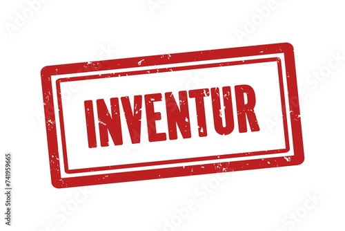 Inventur. Ein roter Stempel isoliert auf weissem Hintergrund im grunge stil.