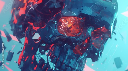 Cybernetic Skull with Technological Details, seamless looping photo