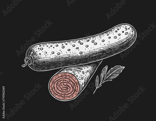 Salami sausage sketch hand drawn vector
