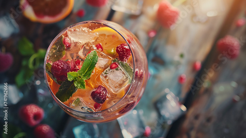 Refreshing Summer Fruit Cocktail with Ice and Mint