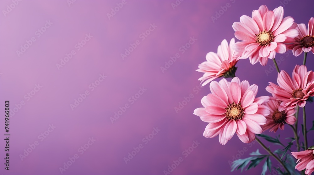 Exquisite flower with ample space for text, set against a captivating purple background Exquisite flower with ample space for text, set against a captivating purple background