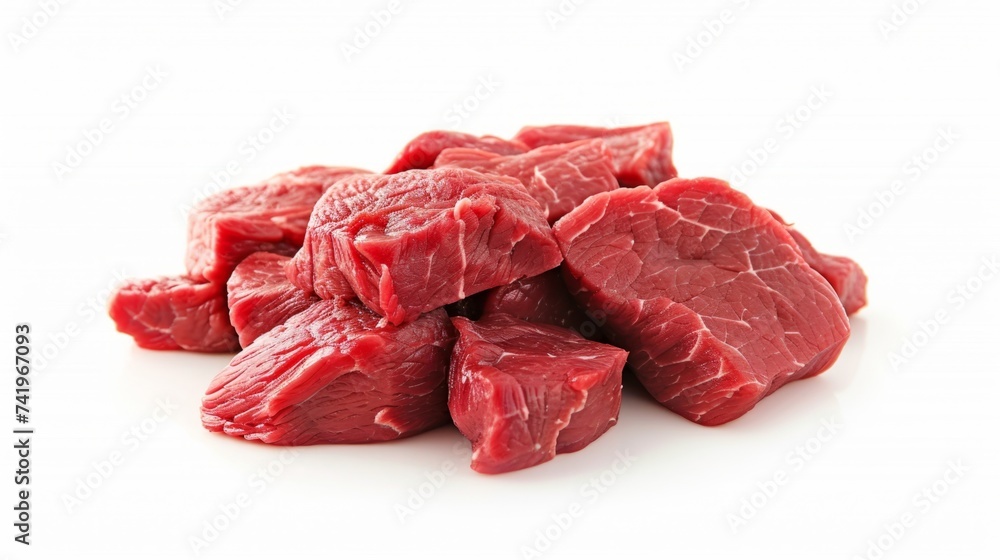raw meat cut into pieces, white background generative ai raw meat cut into pieces, white background generative ai
