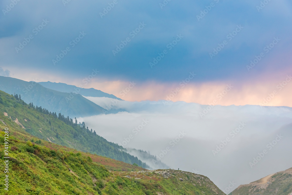Various images from the Black Sea plateaus mountain peaks plateau houses clouds streams waterfalls lakes day and sunset colors