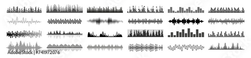 Black sound waves. Waveform pattern for music player, podcast, voise message, music app photo