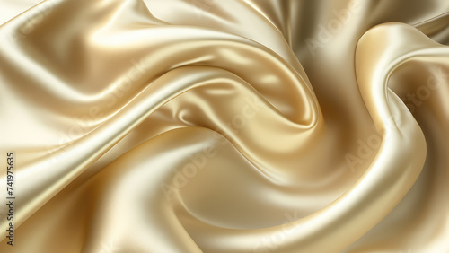 Luxury Glistening Fabric Wallpaper with Wrinkles and Folds. Gold, Smooth Wedding Background. Generative AI. photo