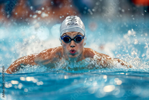 Competitive Swimmer in Mid-Race. Generative AI