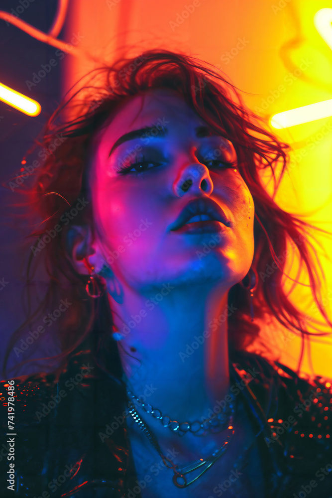 Neon Glow Fashion Portrait. Generative AI