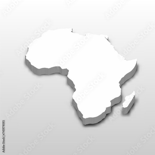 3D map of Africa continent. Extruded white vector map with dropped shadow on light gray background.