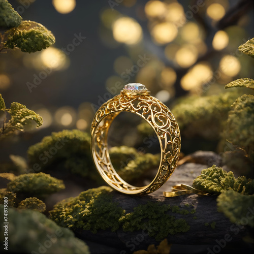 3D Golden Render Ring inspired from natural  photo