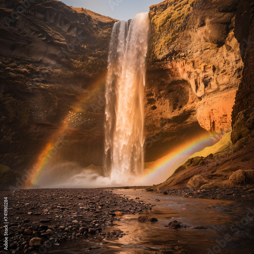 Majestic Waterfall with Rainbow - Scenic Nature Landscape