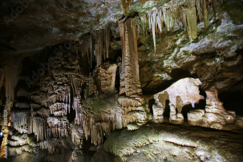 stalagmites and stalactites in the ancient cave