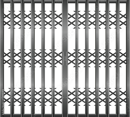 Collapsible gate vector.Closed crisscross steel gate isolated.Wrought iron fence illustration