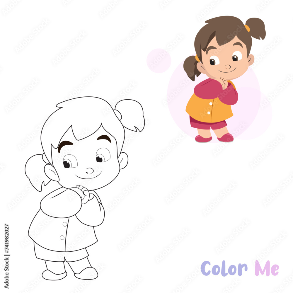 Children's color sheets Cute Girl Vector