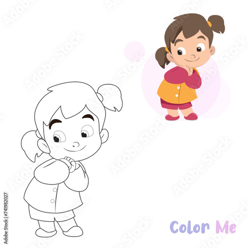 Children s color sheets Cute Girl Vector