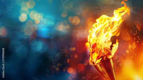 Olympic torch lit with bokeh background in high resolution and quality. olympic games concept photo