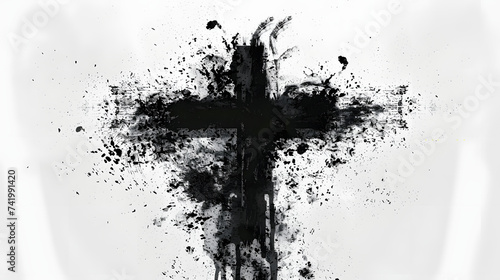Black cross draw with ashes on white background. Generative AI