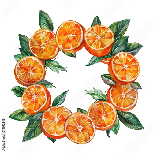 Orange wreath watercolor paint