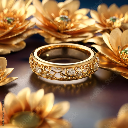 3D Golden Render Ring inspired from natural 