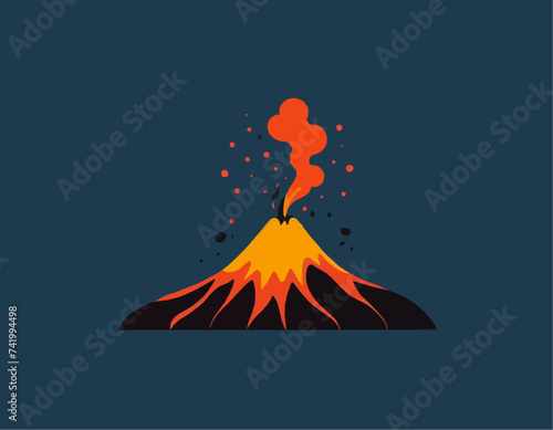Volcano eruption vector illustration, flat style